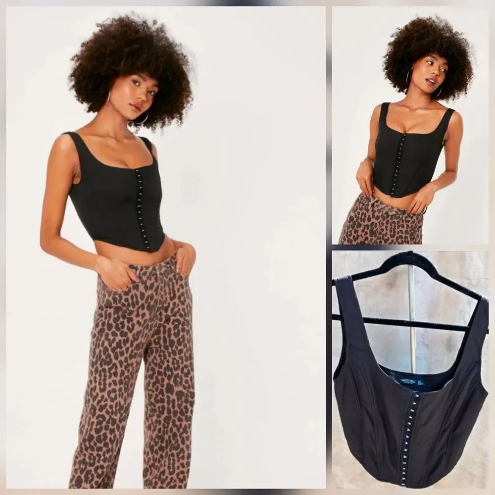 Nasty gal Square Neck Black cropped Corset Top